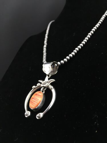 Navajo Pearl Spiny Oyster Naja Pendant | Sterling Silver | 3" | Authentic Native American Handmade | 1307