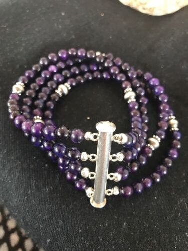 Navajo Purple Sugilite 4 Strand Bead Bracelet | Sterling Silver | Authentic Native American Handmade | 13584
