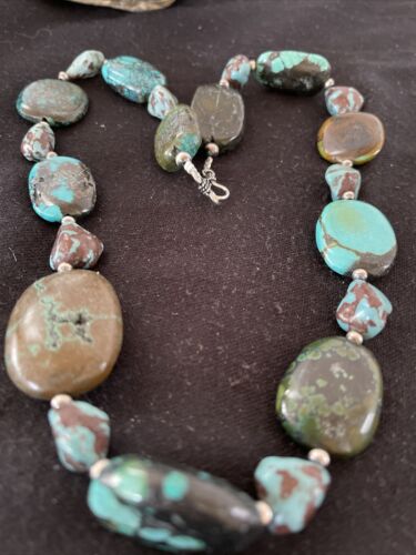 Navajo Chunky Turquoise #8 Necklace | Sterling Silver Pearls | Authentic Native American Handmade | 21" | 1240