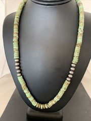 Navajo Green Turquoise Heishi Necklace Stabilized  | 8mm | 20" Sterling Silver | Southwestern Native American | 00969
