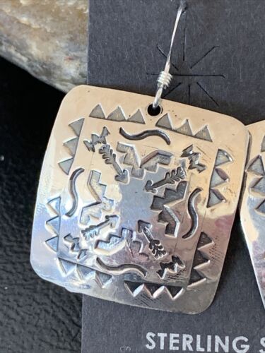 Navajo Sterling Silver Stamped Dangle Earrings | Authentic Native American Handmade | 1657