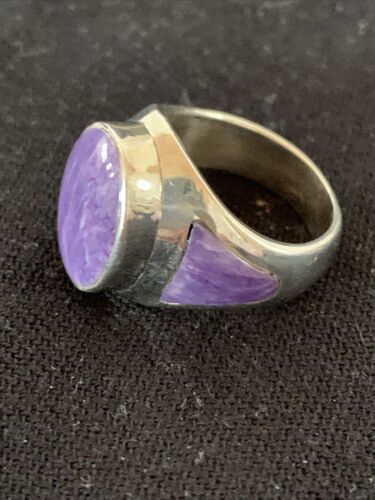 Navajo Purple Charoite Inlay Ring | Sterling Silver | Sz 8.5 | Authentic Native American Handmade | 01452