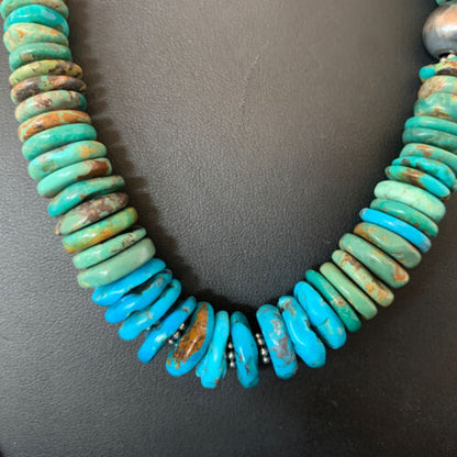 Navajo Blue Green Turquoise Necklace | Sterling Silver | Authentic Native American | 20" | 10217