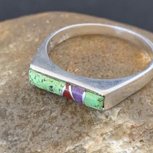 Navajo Green Gaspiete Sugilite Red Coral Inlay Ring | Sz 8.25 | Authentic Native American Handmade | 10985