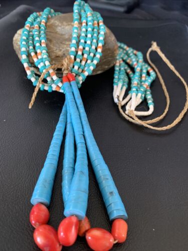 Native American Santo Domingo Spiny Blue Turquoise Shell Jacla Necklace | 5 Strand | 36" | 13188