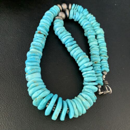 Navajo Blue Graduated Turquoise Necklace | Sterling Silver | Authentic Native American | 21" | 13975