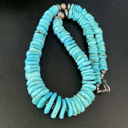 Navajo Blue Graduated Turquoise Necklace | Sterling Silver | Authentic Native American | 21" | 13975