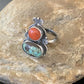 Native American Navajo Multi-Stone Ring | Blue Turquoise & Coral | Sterling Silver | Sz 7 | 11522