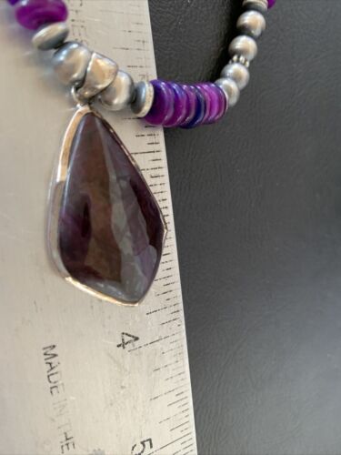 Navajo Pearls Purple Sugilite Necklace Pendant | Sterling Silver | Authentic Native American Handmade | 10328