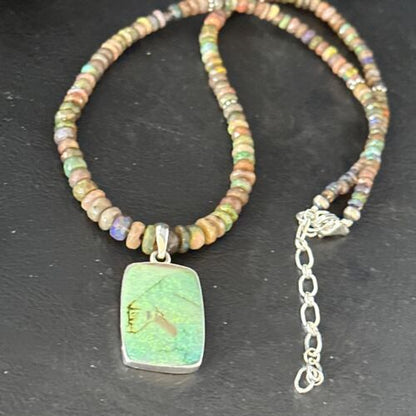 Southwestern Women's Green Opal Pendant Necklace | Sterling Silver | 17" | 14423