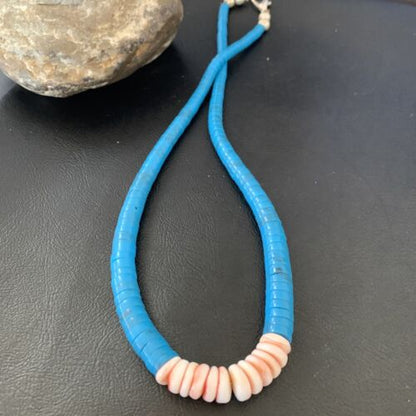 Southwestern Santo Domingo Spiny Oyster & Blue Turquoise Graduated Necklace | Authentic Native American | 19" | 12526