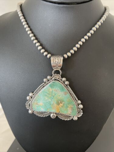Navajo Royston Turquoise Pendant Necklace | Sterling Silver | Authentic Native American Handmade | 1368