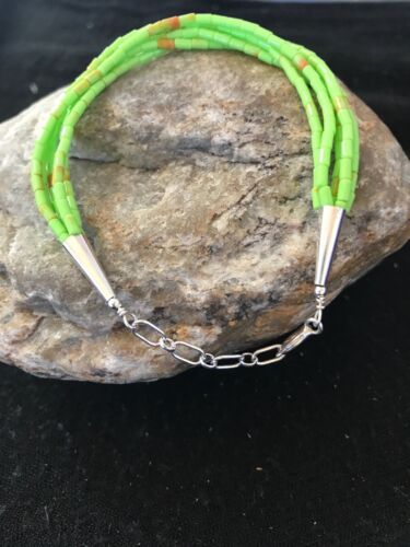 Navajo Green Stabilized Gaspeite Heishi Bracelet | Sterling Silver | 5 Strand | 7" | 13601