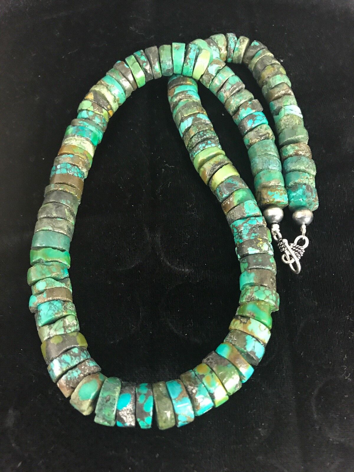 Navajo Turquoise Heishi Bead Necklace | 12mm | Sterling Silver | Authentic Native American Handmade | 20" | 3406