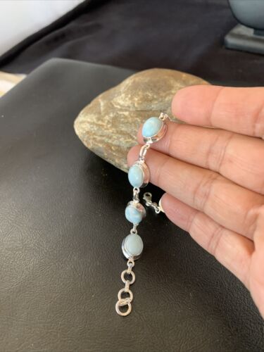 Navajo Blue Larimar 7-Link Bracelet | Sterling Silver | 7.5" | Authentic Native American Handmade | 10625
