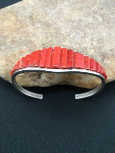 Native American Red Coral Navajo Bracelet | Sterling Silver | Authentic Handmade | 4732
