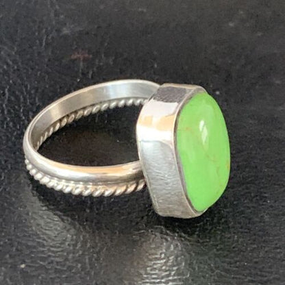 Navajo Green Gaspeite Ring | Sterling Silver | Sz 7.5 | Authentic Native American Handmade | 13535
