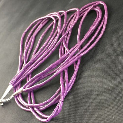 Navajo Sugilite 5-Strand Heishi Necklace | Sterling Silver Tubes | 19" | Authentic Native American Handmade | 10165
