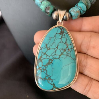 Navajo Pearls Spiderweb Beads Turquoise Necklace Pendant | Sterling Silver | Authentic Native American Handmade | 832