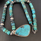 Navajo Pearls Spiderweb Beads Turquoise Necklace Pendant | Sterling Silver | Authentic Native American Handmade | 10239