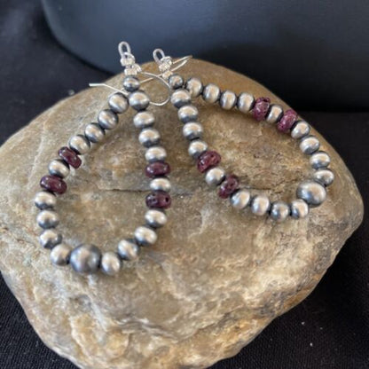 Navajo Purple Spiny Oyster Bead Dangle Earrings | Sterling Silver | Authentic Native American Handmade | 1571