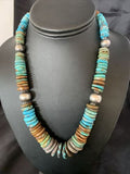 Navajo Blue Green Turquoise Necklace | Sterling Silver | Authentic Native American | 20" | 12910 | Graduated