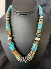 Navajo Blue Green Turquoise Necklace | Sterling Silver | Authentic Native American | 20" | 12910 | Graduated