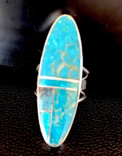 Navajo Turquoise Inlay Ring | Sterling Silver | Sz 6 | Authentic Native American Handmade | 359 - Masha USA