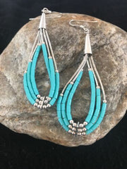 Navajo Liquid Silver Heishi Dangle Turquoise Earrings | Sterling | 2" | Southwestern