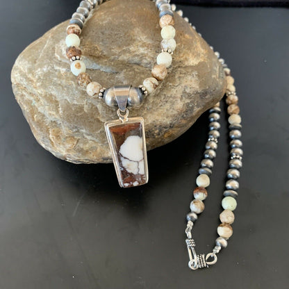 Navajo Wild Horse Turquoise Necklace Pendant | Sterling Silver | Authentic Native American Handmade | 11372