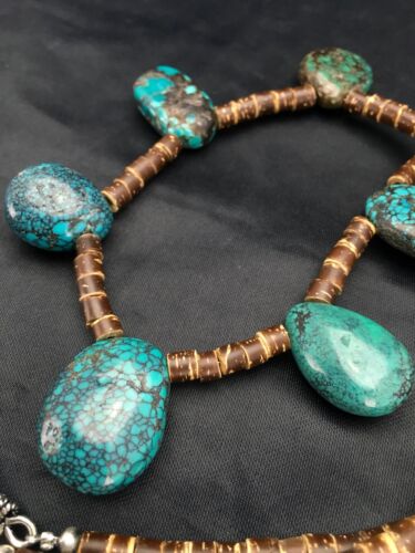 Southwestern Spiderweb Turquoise & Bone Bead Necklace | Sterling Silver | 20" | 2628