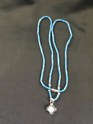 Children's Lapis Heishi Bead Necklace with Opal Pendant | Sterling Silver | 17" | 10126 - Masha USA