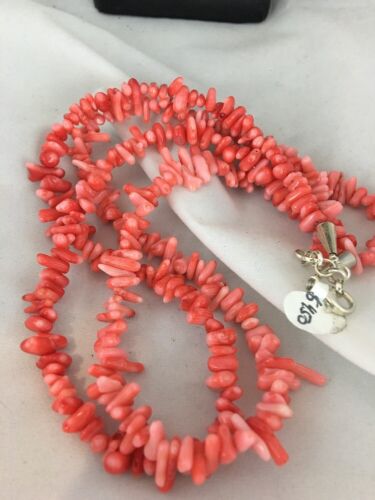 Navajo Native American Coral 2-Strand Bamboo Necklace | Sterling Silver | Southwestern 3253 - Masha USA