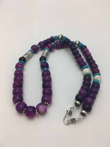 Navajo Purple Sugilite Turquoise Bead Necklace | Sterling Silver | Authentic Native American Handmade | 22" | 8913