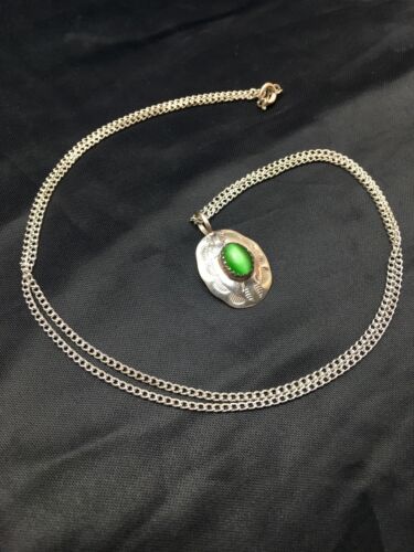 Navajo Green Turquoise Pendant Necklace | Sterling Silver | Native American Handmade | 19" | 8956