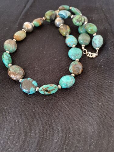 Authentic Native American Navajo Sterling Silver Spiderweb Turquoise Graduated Nugget Necklace | 20" | 229