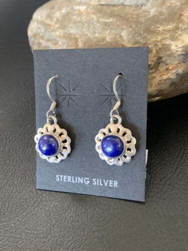 Navajo Flower Blue Lapis Lazuli Dangle Drop Earrings | Sterling Silver | 0.50" | 12711