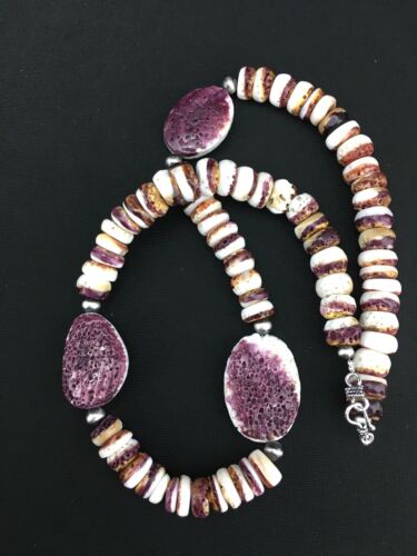 Navajo Purple Spiny Oyster Necklace | Sterling Silver | 21" | Authentic Native American Handmade | 4915