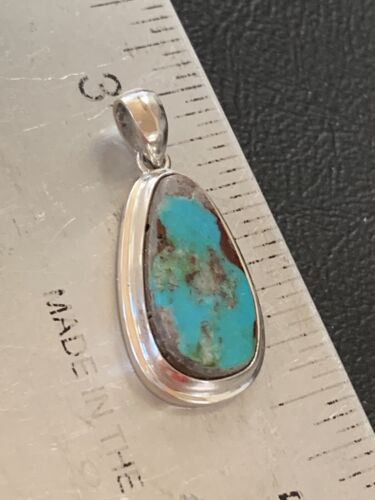 Navajo Blue Bisbee Turquoise Pendant | Sterling Silver | 1.5" | Authentic Native American Handmade | 1629