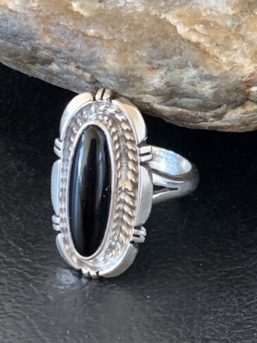 Native American Navajo Handmade Sterling Silver Black Onyx Ring | Sz 6 | 11586