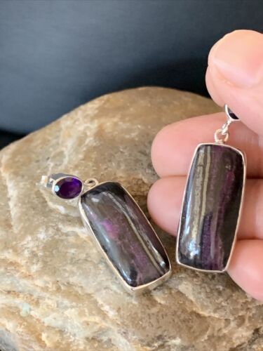Navajo Purple Sugilite Amethyst Dangle Post Earrings | Sterling Silver | Authentic Native American Handmade | 1566