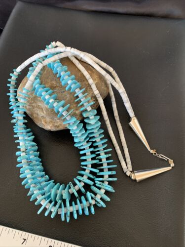 Native American Santo Domingo Howlite Chip Turquoise Necklace | 32" | 11998 - Masha USA
