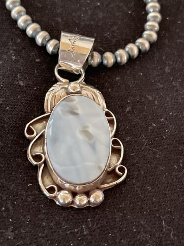 Navajo Blue Larimar Pendant Necklace | Sterling Silver Beads | Authentic Native American Handmade | 01212