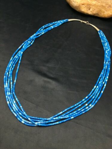 Navajo Lapis Lazuli Tube Heishi Bead 5-Strand Necklace | Sterling Silver | Authentic Native American Handmade | 4197
