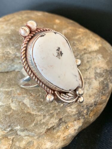 Southwestern Navajo White Buffalo Turquoise Ring | Sterling Silver | Sz 9 | 13088