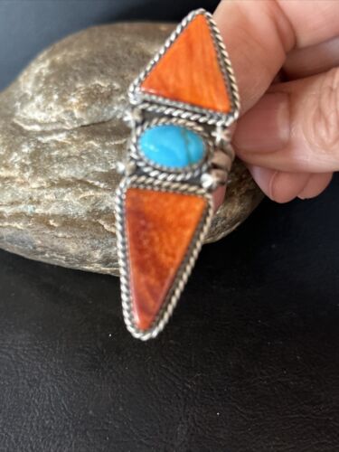 Navajo Orange Spiny Oyster Multi-Stone Ring | Authentic Native American Sterling Silver | Multi-Stone | Sz 7 | 14507