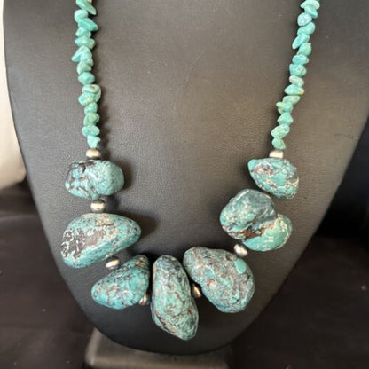 Navajo Chunky Blue Turquoise Nugget Necklace | Sterling Silver | Authentic Native American Handmade | 20" | 14416