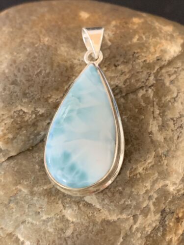 Navajo Sterling Beads Necklace with Blue Larimar Pendant | Authentic Native American Handmade | 10829
