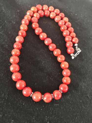 Southwestern Navajo Apple Coral Bead Necklace | Sterling Silver | Authentic Native American Handmade | 20" | 11872