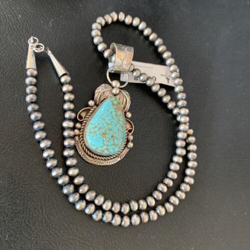 Navajo Men's Turquoise #8 Pendant Necklace | Sterling Silver | Native American Handmade | 948